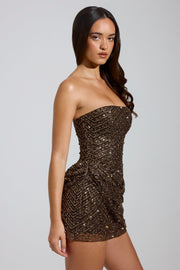 Oh Polly Embellished Amalina mini robe marron perles