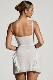 Oh Polly Domblans Robe Mini Blanche Perles Volants
