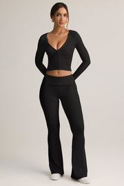 Oh Polly Jules pantalon flare noir taille rabattue modal