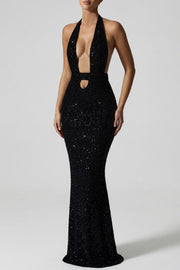 Oh Polly Harlyn midaxi robe noire sequins dos nu