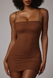 Oh Polly Slip robe mini bustier moka bretelles amovibles
