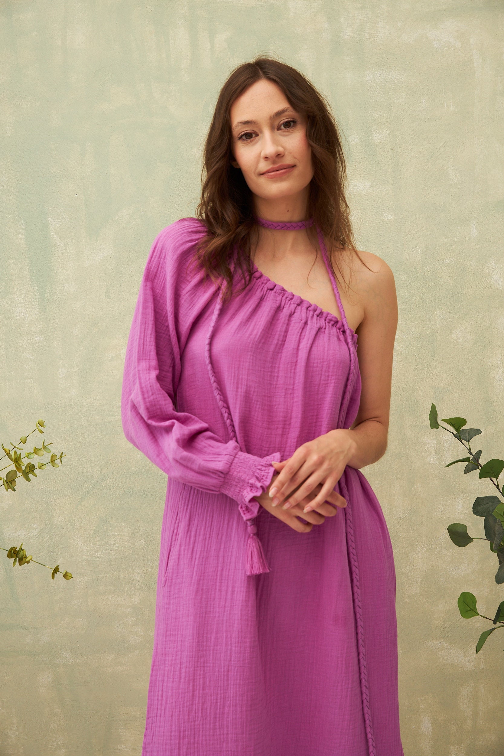 Chicosoleil Robes Pepita robe midi violet gaze de coton asymétrique
