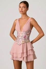 Oh Polly Embellished Sakura mini robe rose floral corset volants