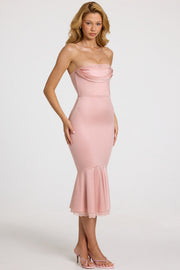 Oh Polly Belsa 15380 robe midi satin rose bustier dentelle
