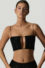 Oh Polly Embellished Ariana 12369 crop top noir sequins