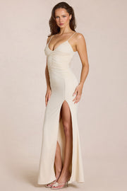Oh Polly Dresses Elanora Maxi Robe Ivoire Col V Fendue