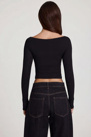 Oh Polly Charliane top bateau modal noir manches longues