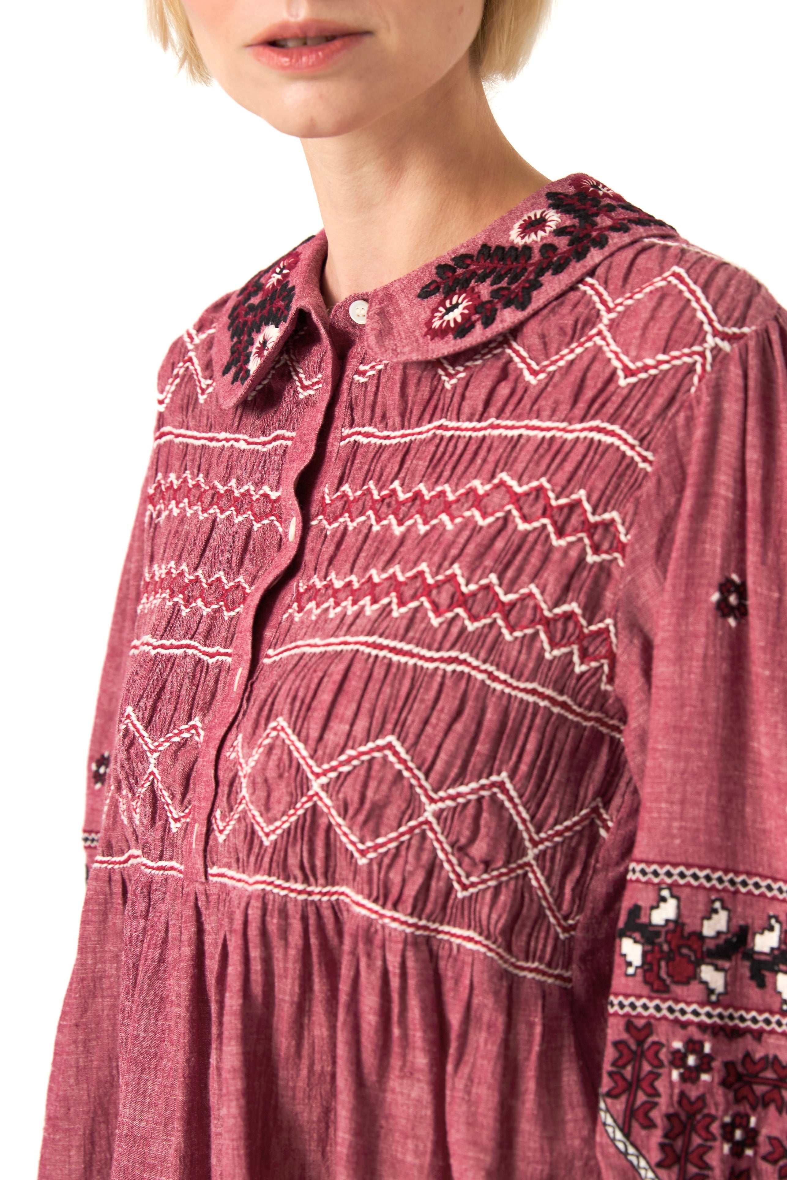 ChicoSoleil Miroki blouse coton brodée vieux rose