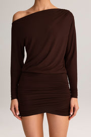 Oh Polly Mira mini-robe modal marron chocolat 80 cm