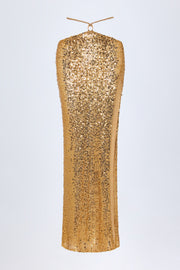 Oh Polly Embellished Jupe Maxi Abaco Or Sequins Fente