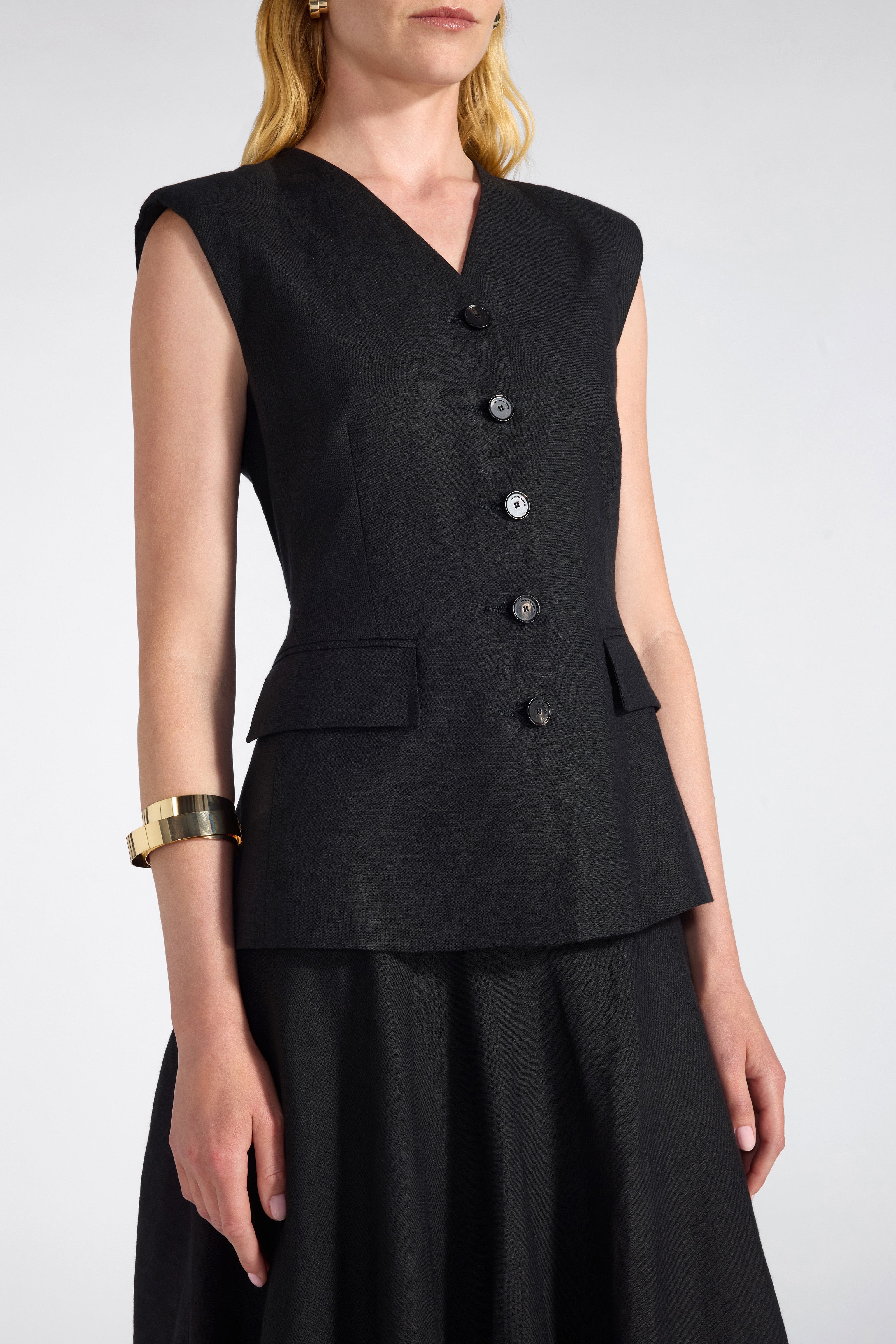 Liviana Conti Rian gilet tailleur noir lin-cachemire
