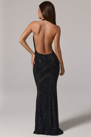 Oh Polly 15493 Robe Longue Femme Noire Strass Dos Nu