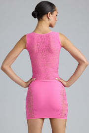 Oh Polly Joni mini jupe rose strass dentelle