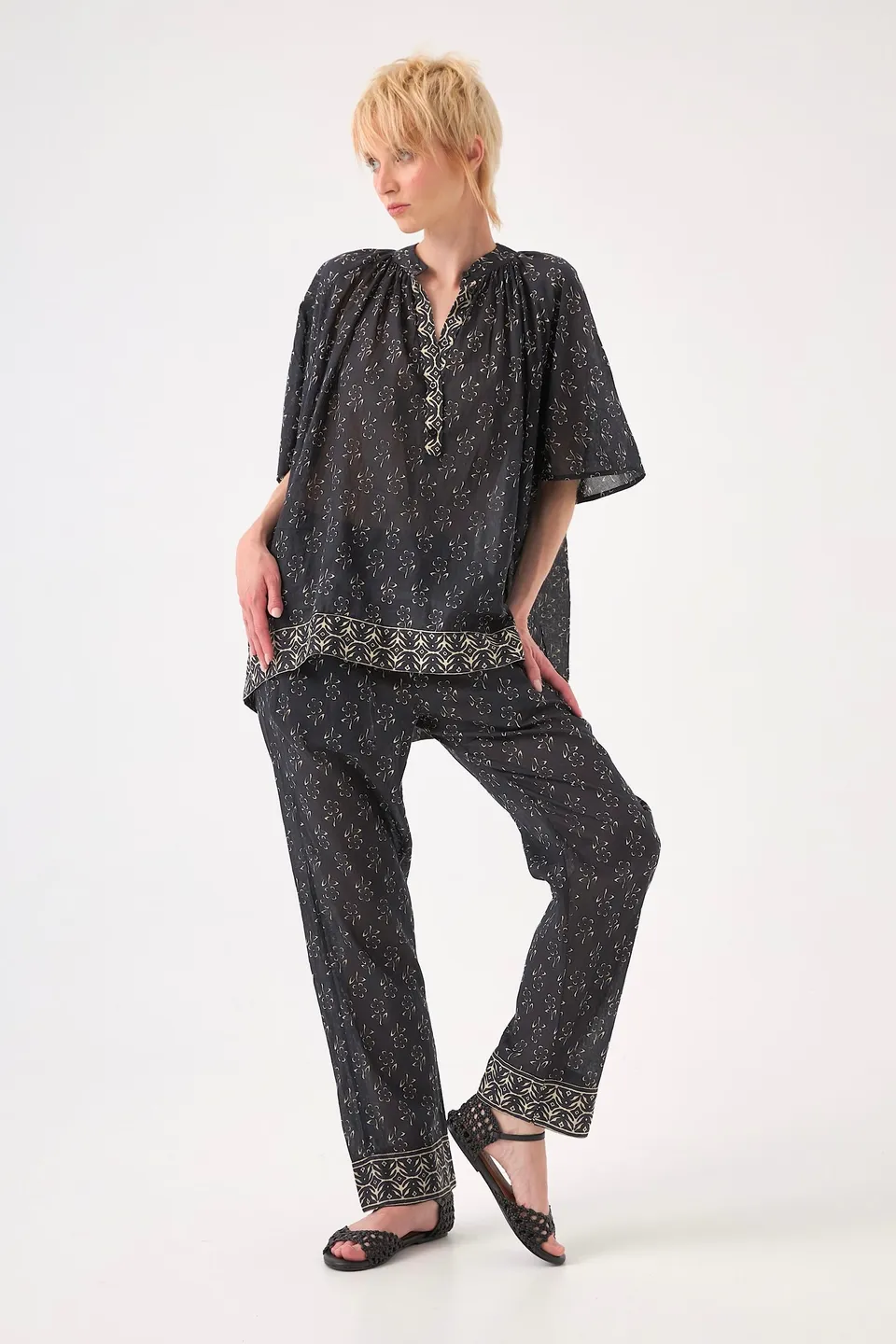 Chicosoleil Bernie pantalon fluide fleurs vagabondes 100% coton
