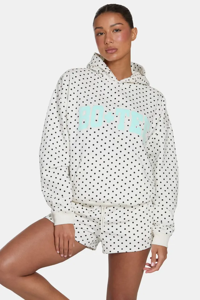 Oh Polly Oversized Applique Hoodie sweat femme noir pois