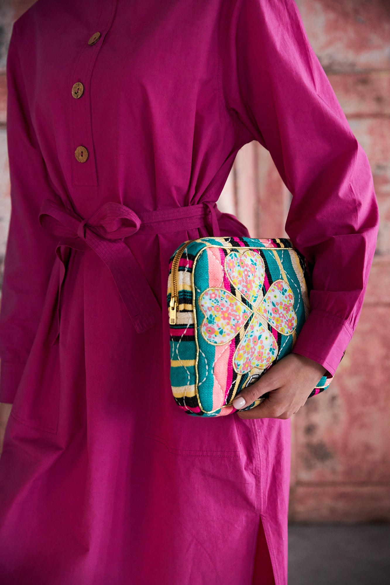 Chicosoleil Nomade pochette verte brodée coton