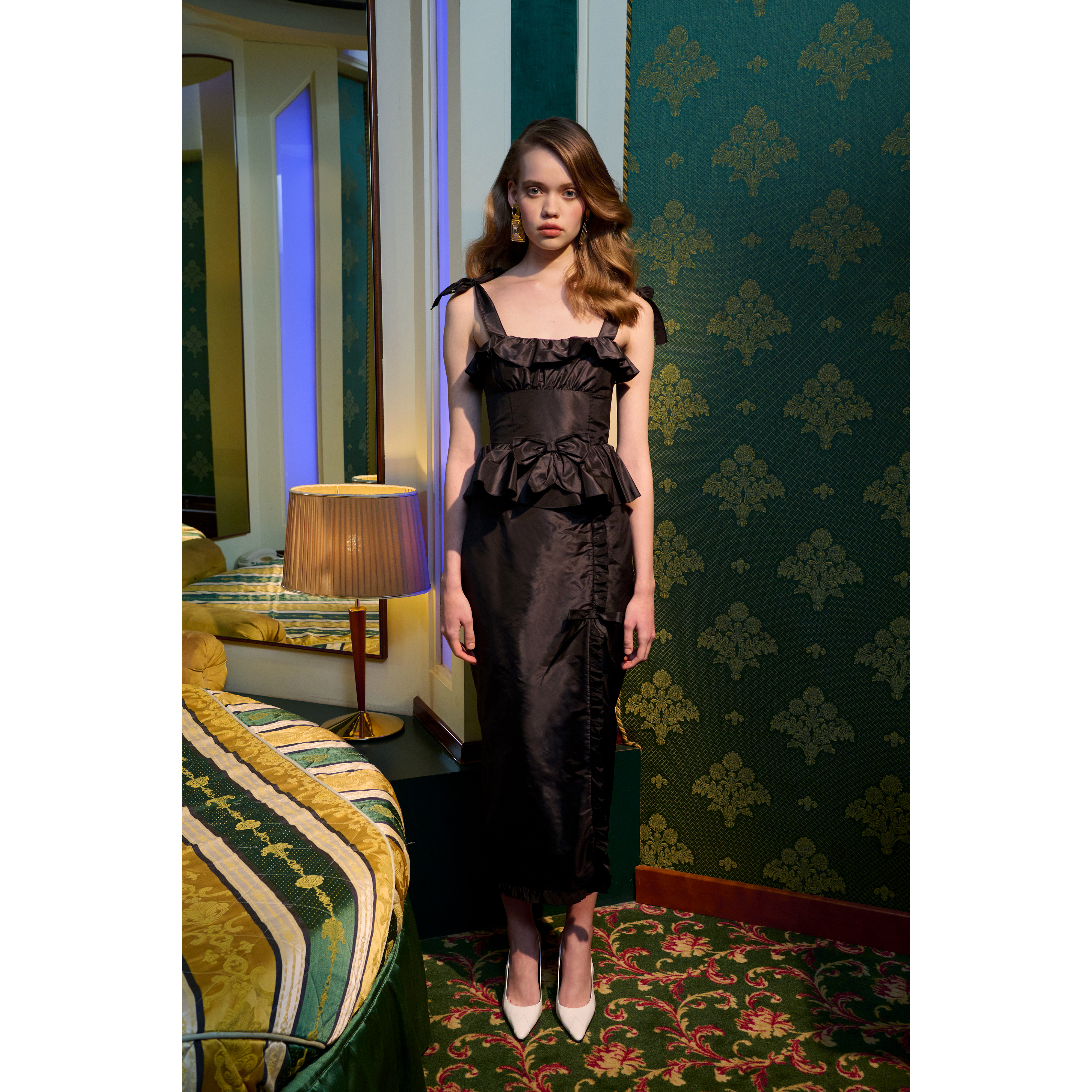 Alessandra Rich Silk Taffeta Midi Dress robe noire 36-46