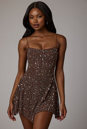 Oh Polly Durrani Mini Robe Strass Cacao Foncé