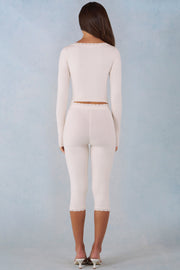 Oh Polly Selene Pantalon Capri Maille Ivoire Taille Mi-Haute