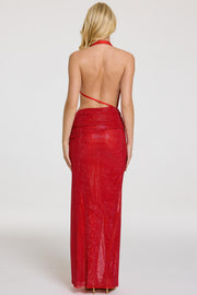 Oh Polly Malia robe maxi rouge à strass