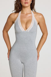 Oh Polly Jumpsuits combinaison capri grise dentelle modal