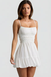 Oh Polly Tessara 14552 robe mini blanche smockée bretelles