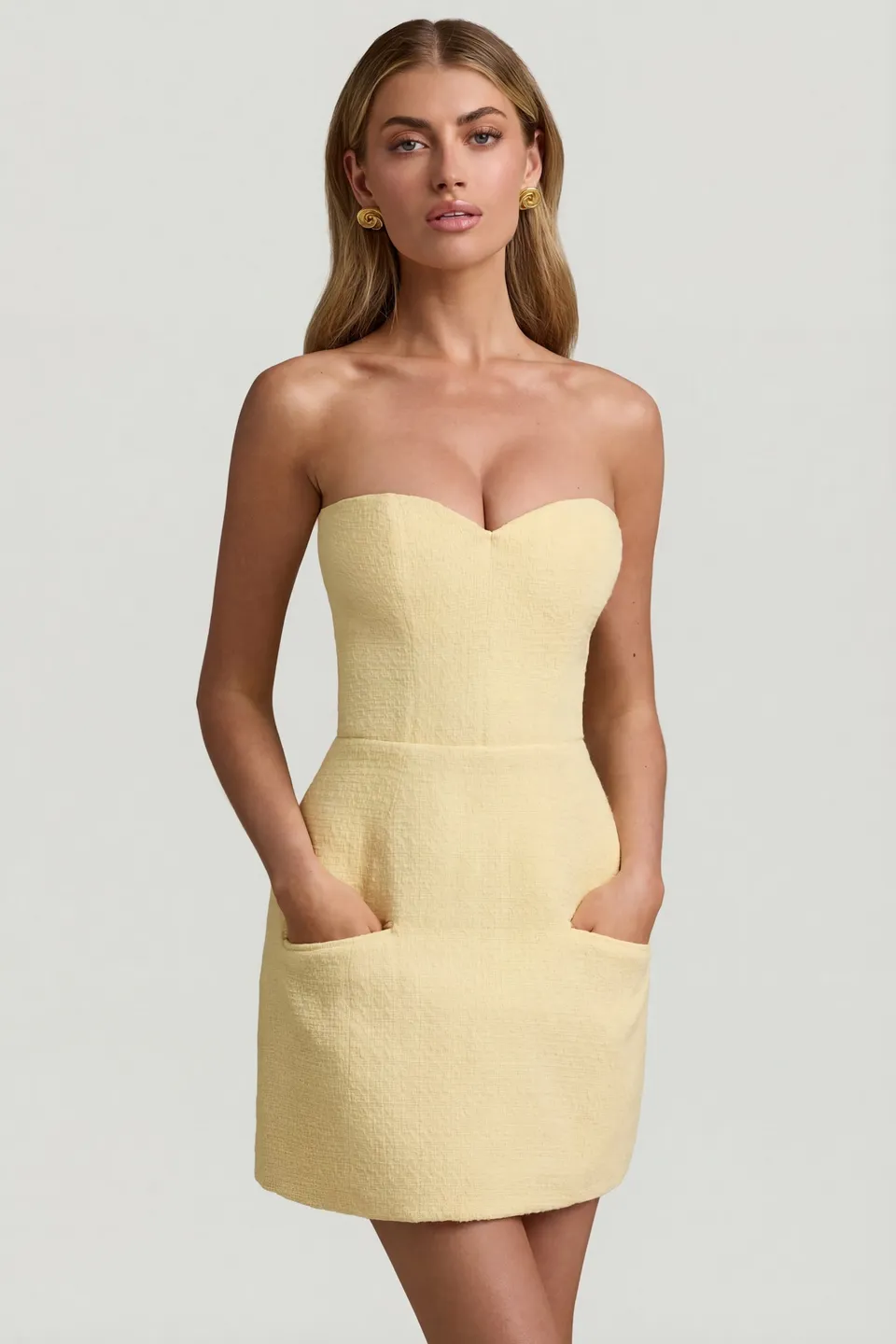Oh Polly Taia robe mini bustier jaune pastel corset