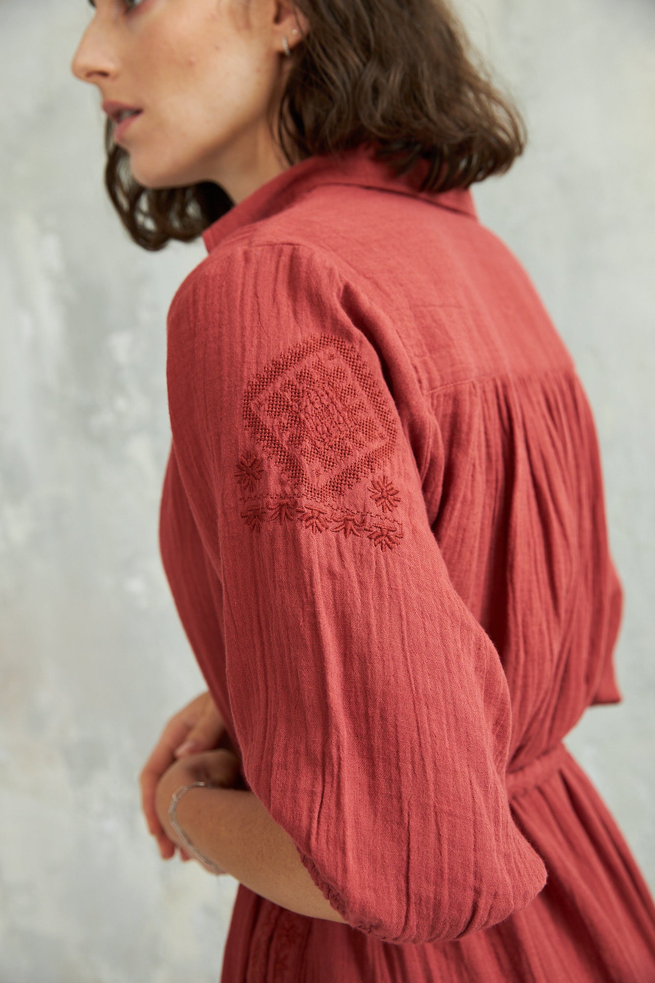 Chicosoleil Sheri robe midi brique gaze de coton