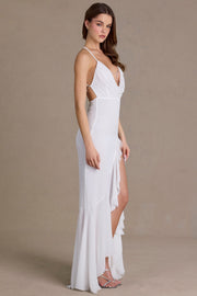 Oh Polly robe chiffon col bénitier blanche Snow fente
