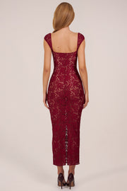 Oh Polly 15919 robe longue dentelle bordeaux moulante