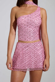 Oh Polly Adhara micro mini jupe rose taille basse strass