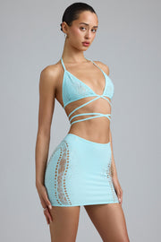 Oh Polly Joni Mini Jupe Taille Mi-Haute Bleu Glace Strass