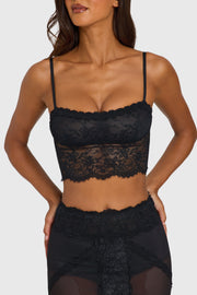 Oh Polly Tops Crop Top Dentelle Noir Mesh 45 cm