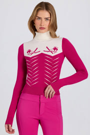 Oh Polly BT2411 top col roulé rose magenta manches longues