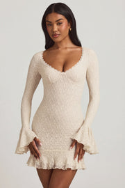 Oh Polly Nara Mini Robe Dentelle Ivoire Manches Longues