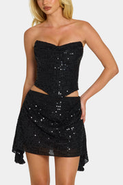 Oh Polly Embellished top corset drapé noir sequins