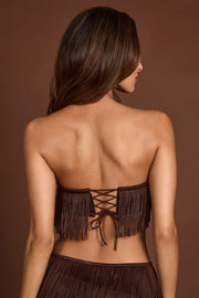 Oh Polly Bruma Top Bandeau Franges Marron Chocolat