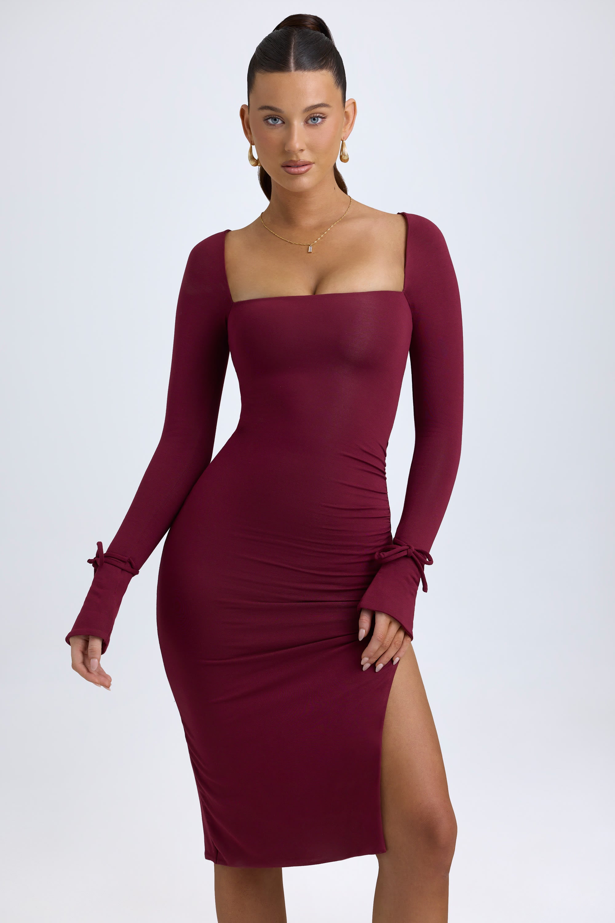 Oh Polly Sawyer 5468 robe midi bordeaux en modal stretch