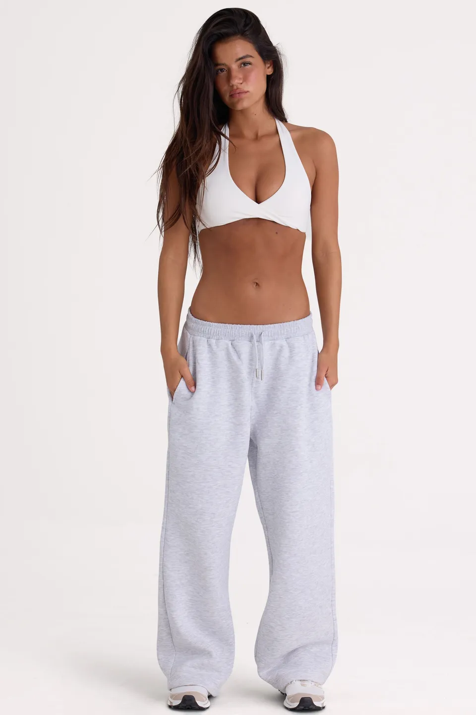 Oh Polly BT02580 Pantalon Jogging Large Gris Marl Coton