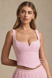 Oh Polly Nami haut corset rose pâle lacé tweed