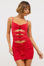 Oh Polly Aniela mini robe rouge jersey découpée roses