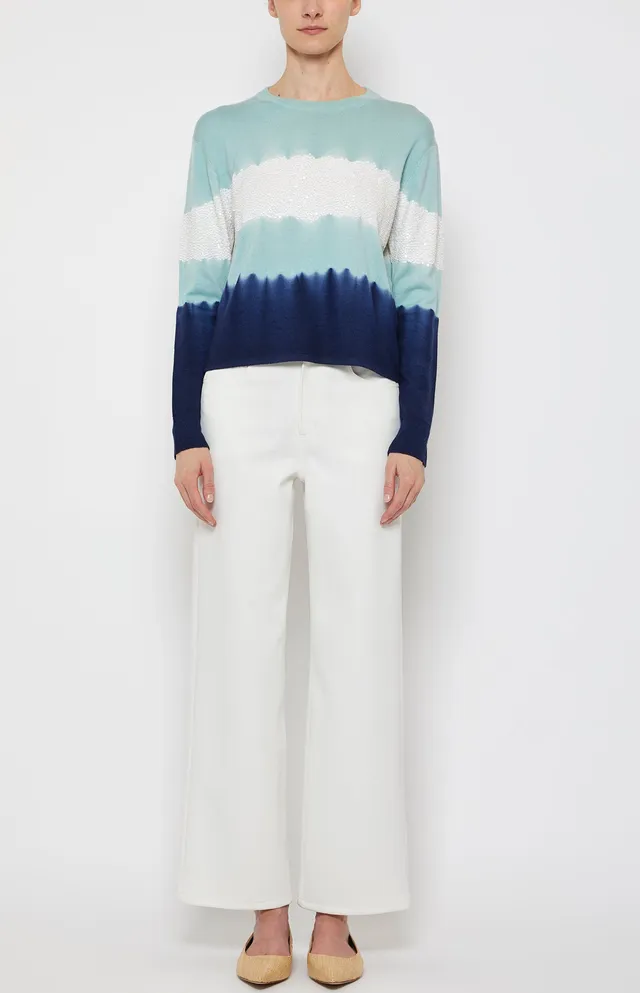 Prabal Gurung Embroidered Stripe pull bleu laine cachemire