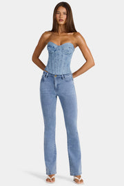 Oh Polly Lilianna Jean Évasé Bleu Moyen Taille Basse