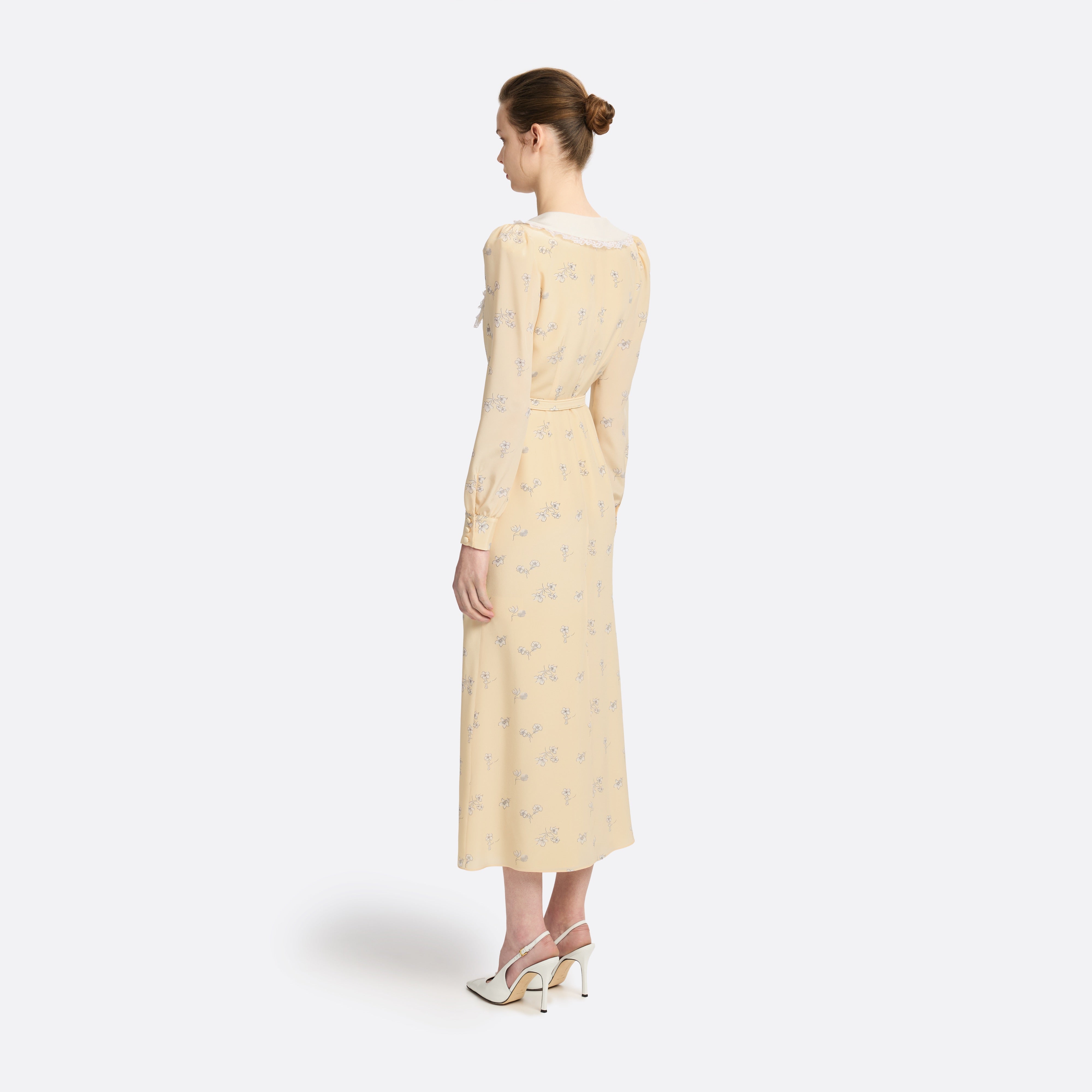 Alessandra Rich Silk Midi Dress with Collar robe midi jaune pâle soie