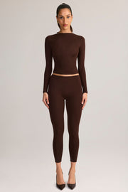 Oh Polly Roux 15441 Legging Marron 7/8 Taille Mi-Haute Modal