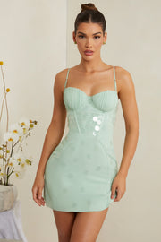 Oh Polly Embellished Constance robe courte sauge sequins
