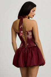 Oh Polly Nanala mini robe bordeaux fleurs col licou jupe boule