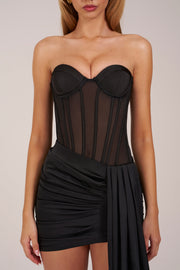 Oh Polly Norah Robe Mini Corset Bandeau Noire Satin