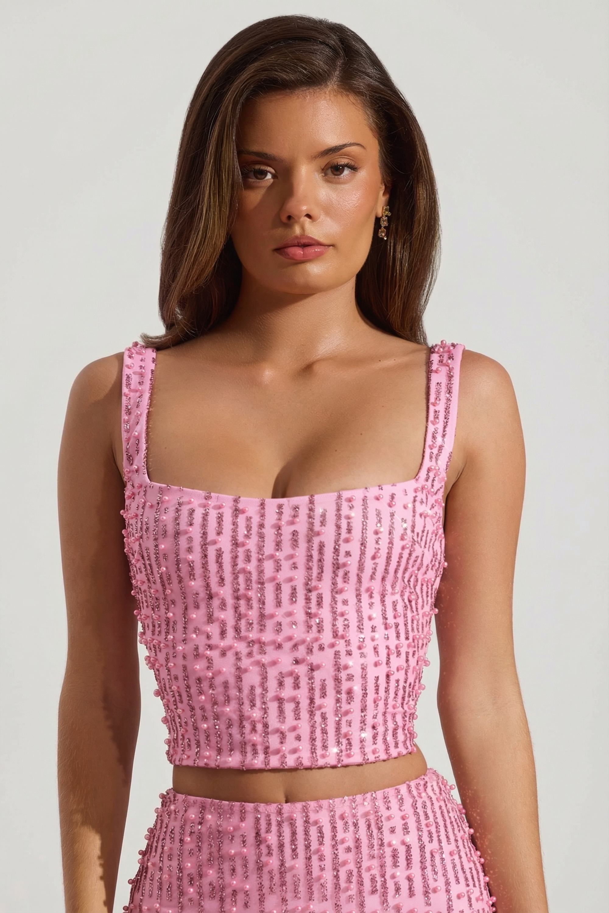 Oh Polly Lirael 14478 crop top col carré posy perles