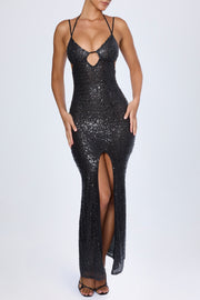Oh Polly Embellished Joella robe maxi sequins noire